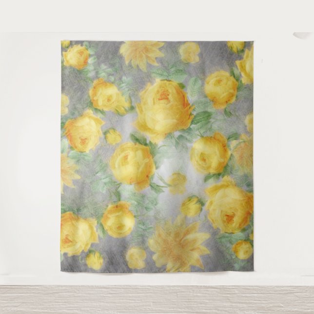 Tenture Aquarelle Vintage jaune et gris (Devant)