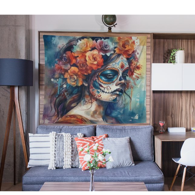 Tenture Aquarelle vive Dia de los Muertos Catrina (Créateur téléchargé)