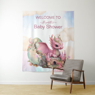 Tenture Aquarelle Whimsical Baby shower de dragon rose