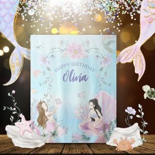 Tenture Aquarelle Whimsical Sirènes fête d'anniversaire