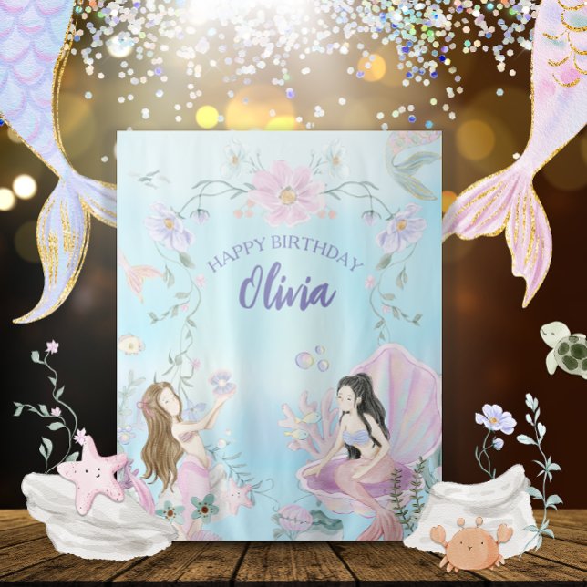 Tenture Aquarelle Whimsical Sirènes fête d'anniversaire (Créateur téléchargé)