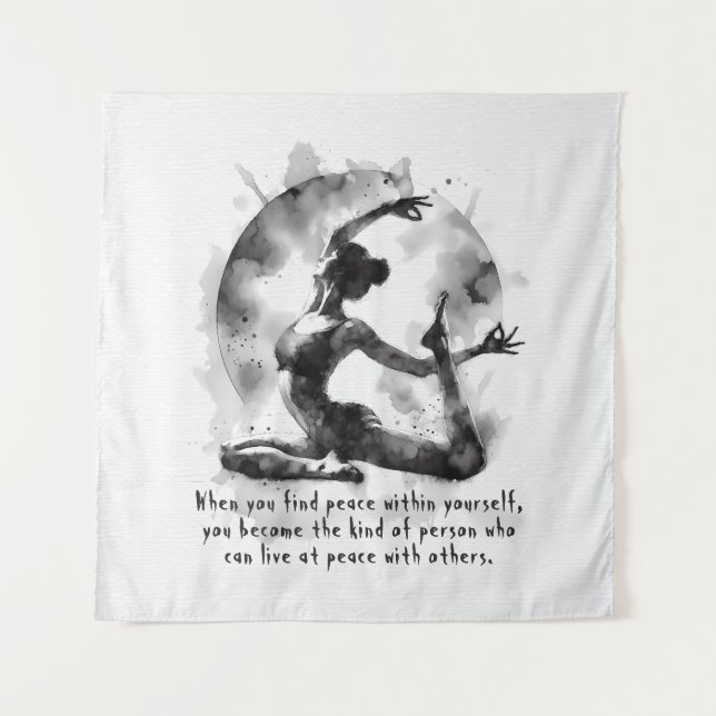 Tenture Aquarelle Yoga Reiki Pose King Pigeon à une jambe (Devant)