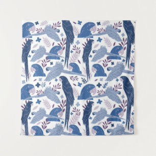 Tenture Ara Parrot bleu dessin Tropical Leave Motif
