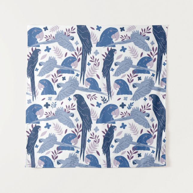 Tenture Ara Parrot bleu dessin Tropical Leave Motif (Devant)