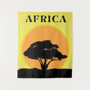 Tenture Arbre d'acacia africain contre un coucher de solei