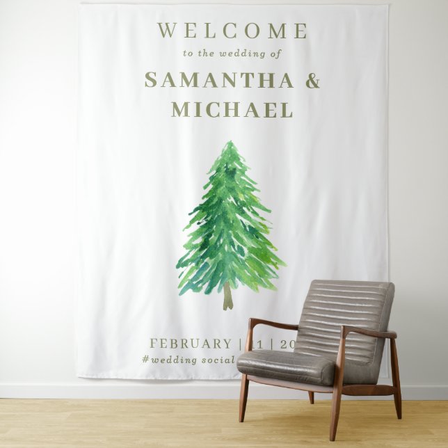 Tenture Arbre de la forêt Bienvenue au mariage Fleur (En situation)