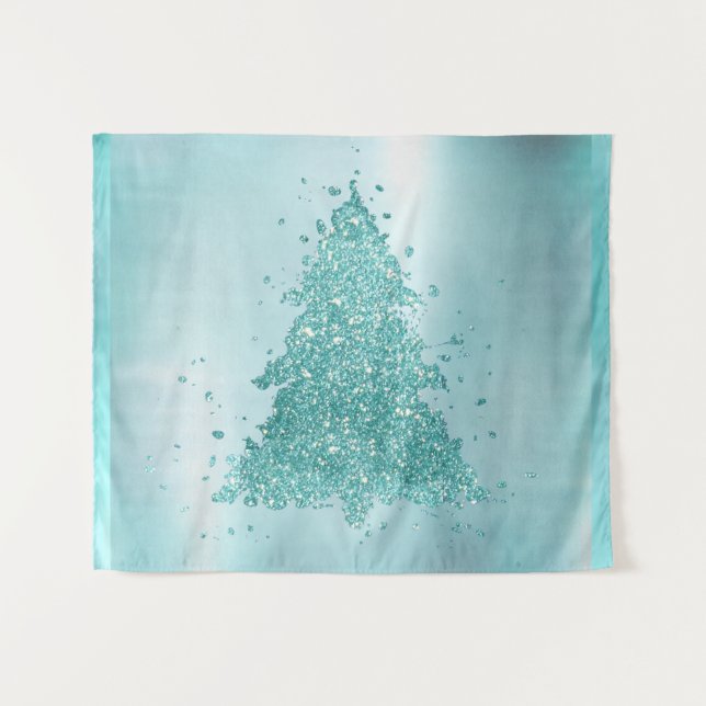 Tenture Arbre de Noël élégant | Luxe Aqua Mint Splatter (Devant (Horizontal))