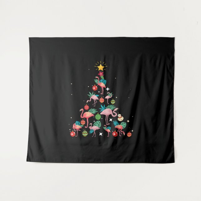 Tenture Arbre de Noël Flamant rose drôle (Devant (Horizontal))