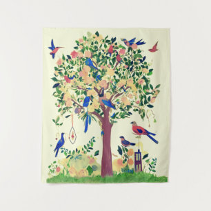Tenture Arbre de vie avec oiseaux et fleurs