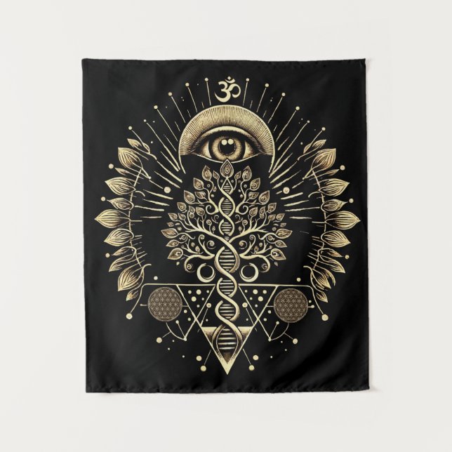 Tenture Arbre de vie cosmique - ADN et géométrie sacrée (Devant)