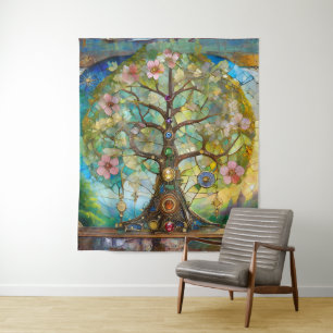 Tenture Arbre de Vie Fleurissant des 7 Chakras