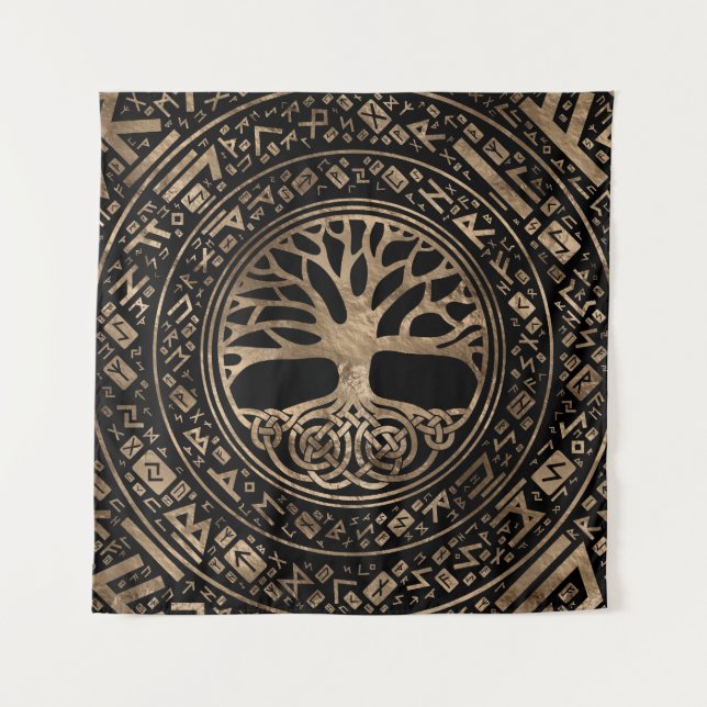 Tenture Arbre de vie - Motif runique de Yggdrasil (Devant)