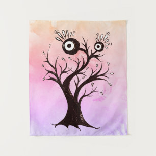 Tenture Arbre fou Créature Encre Art Imaginaire rose