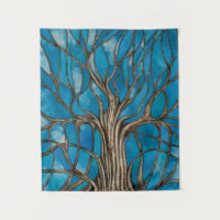 Arbre mystique de la vie Mosaic Bleu Aquarelle