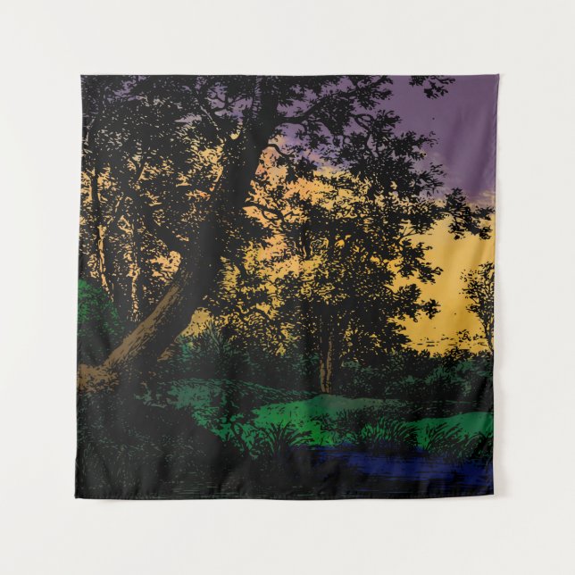 Tenture Arbres au coucher du soleil (Devant)