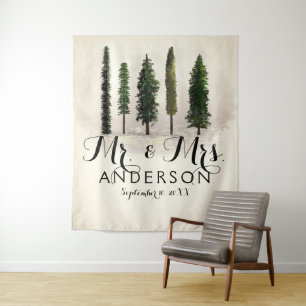 Tenture Arbres de la forêt verte vintage mariage rustique