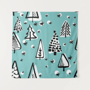 Tenture Arbres de Noël scandinaves : graphismes vintages.