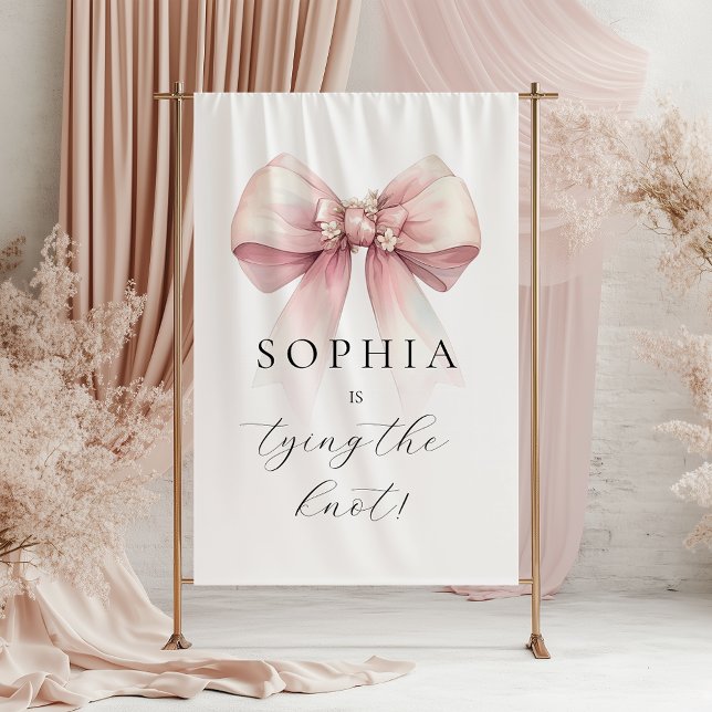 Tenture Arc en rose Elle se marie Shower Nuptial (pink bow shes tying the knot bridal shower tapestry sign)