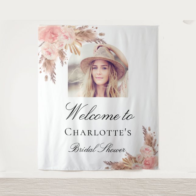 Tenture Arch de mariage en herbe de pampa rose pastel pour (Devant)