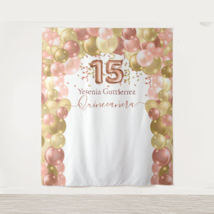 Tenture Arche de ballons en or rose pour Quinceanera