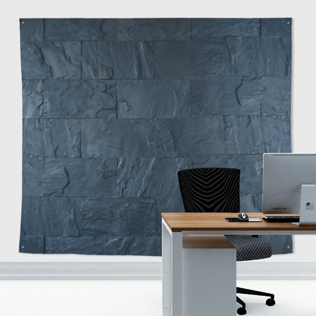 Tenture Ardoises de pierre rustique mur motif bleu de minu (Blue slates stone tapestry decor with stone  texture for zoom meetings backdrop or home decor)