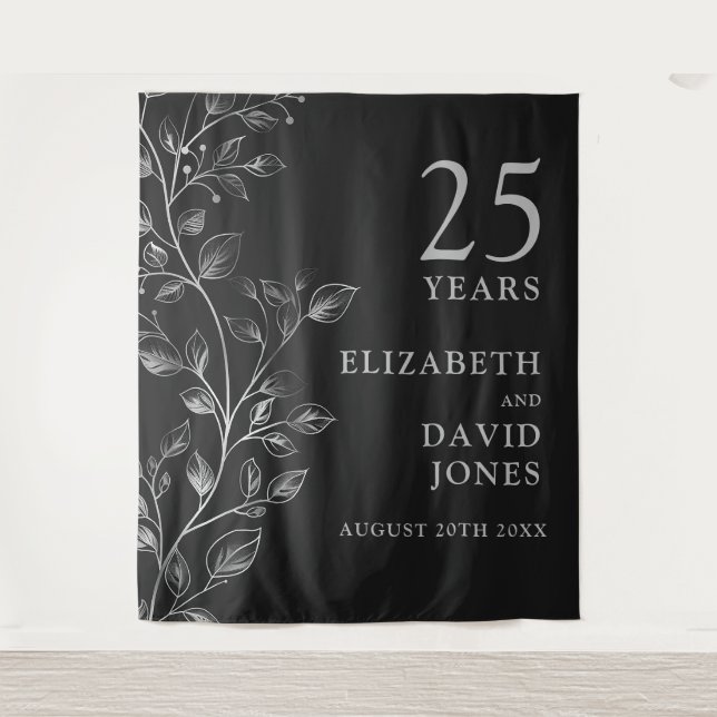 Tenture Argent floral 25e anniversaire toile de fond photo (Devant)