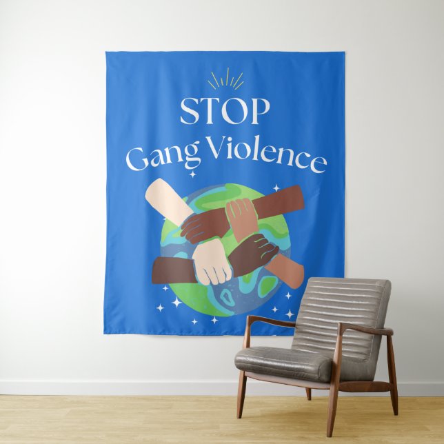 Tenture Arrêter la violence des gangs mains liées (En situation)