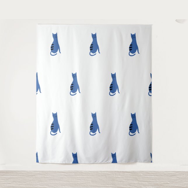 Tenture Arrière - plan blanc Chat bleu (Devant)