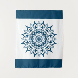 Tenture Arrière - plan blanc Mandala géométrique bleu