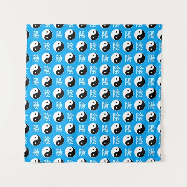 Tenture Arrière - plan bleu Motif chinois Yinyang (Devant)