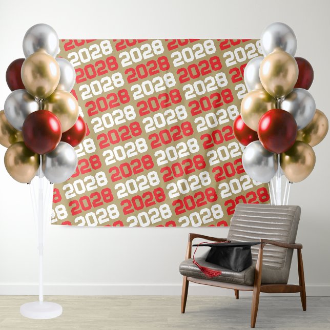 Tenture Arrière-plan de la graduation en or et en rouge de (Gold and Red Graduation Repeating ANY Class Year Backdrop. Perfect for food table or photo booth !)