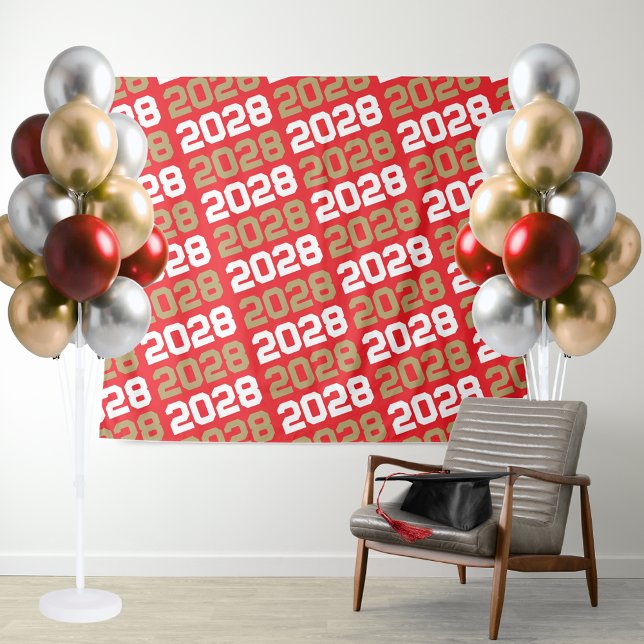 Tenture Arrière-plan de la graduation en or rouge et bronz (Red and Gold Graduation Repeating ANY Class Year Backdrop. Perfect for food table or photo booth !)