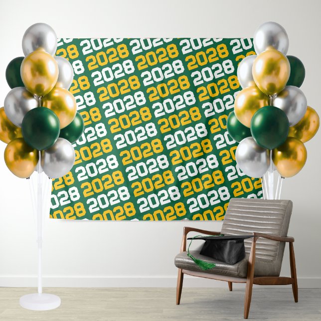 Tenture Arrière-plan de la graduation verte et or (Green and Gold Repeating Class of Any Year Graduation Backdrop for Display Tables or Photo Booths)