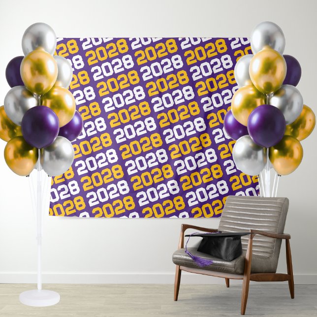Tenture Arrière-plan de la graduation violette et or (Purple and Golden Yellow Graduation Repeating Class Year Tapestry Background)