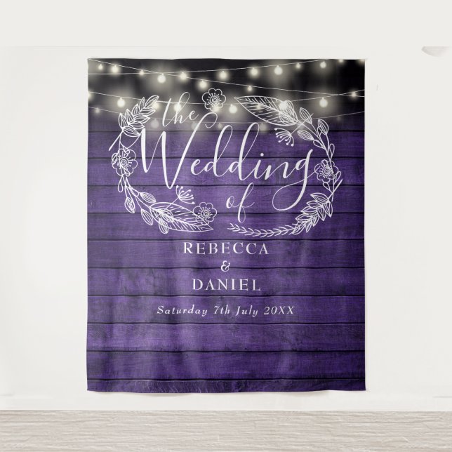 Tenture Arrière-plan de Mariage floral en bois violet (Devant)