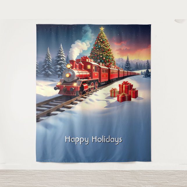 Tenture Arrière-plan de vacances d'arbre de Noël de train  (Devant)
