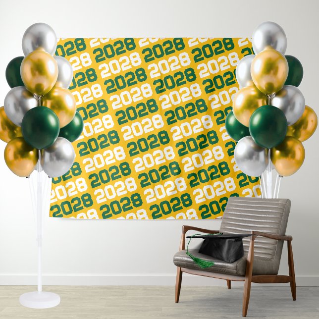 Tenture Arrière-plan des diplômes d'or et de vert ( Gold and Green Repeating Class of Any Year Graduation Backdrop for Display Tables or Photo Booth)