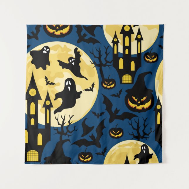 Tenture Arrière - plan d'Halloween. Motif sans joint avec  (Devant)