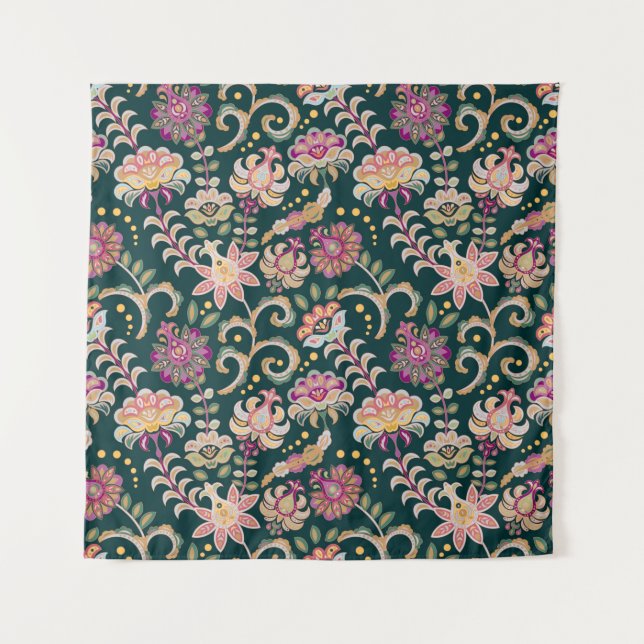 Tenture Arrière - plan floral sans couture. Fleurs roses e (Devant)