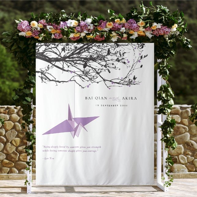 Tenture Arrière-plan photo du Mariage de grue en papier Li (Hanging Origami Lilac Purple Paper Crane Asian Wedding Photo Backdrop Tapestry @ fatfatin_red_knot)