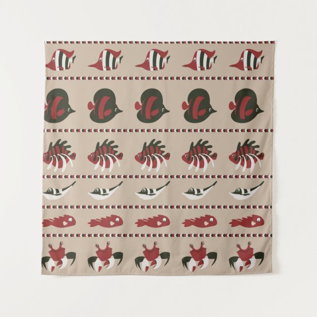 Tenture Arrière - plan sans couture avec vie marine - crab (Devant)