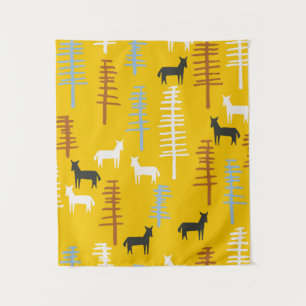 Tenture Arrière - plan tribal avec des chevaux et des arbr