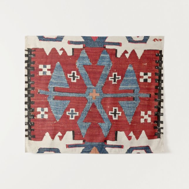 Tenture Arrow en Diamant Bleu Konya II 19e siècle Authenti (Devant (Horizontal))