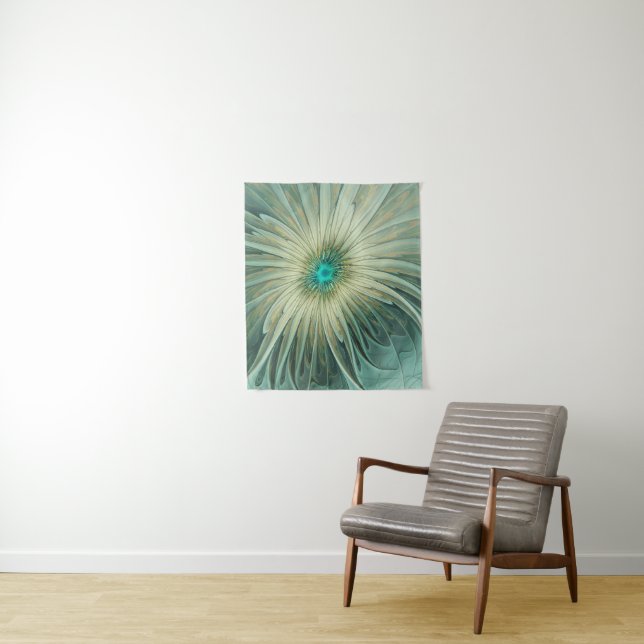 Tenture Art abstrait de fleurs de fantaisie vert sauge fra (En situation)