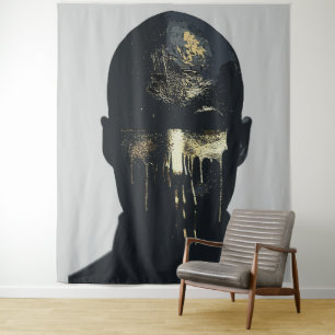 Tenture Art abstrait de portrait minimaliste noir et or