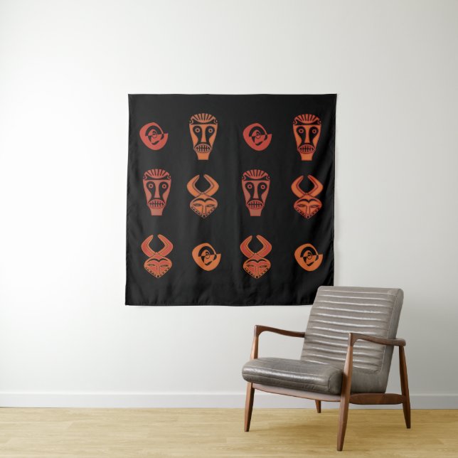 Tenture Art abstrait de visage tribal africain (En situation)