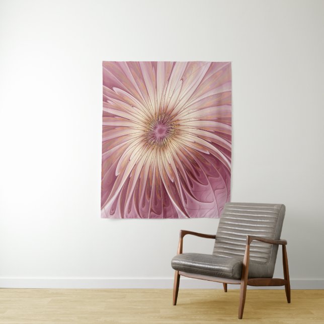 Tenture Art Abstrait Fractal Fleur & Tons de Bourgogne (En situation)