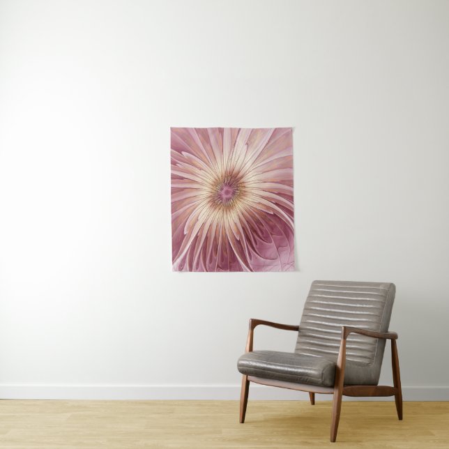 Tenture Art Abstrait Fractal Fleur & Tons de Bourgogne (En situation)