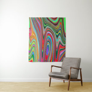 Tenture Art Abstrait Groovy Rouge, Vert et Bleu Trippy