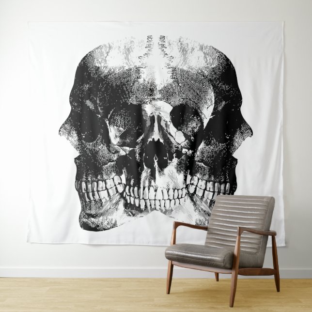 Tenture Art crâne gothique sombre (En situation (horizontale))